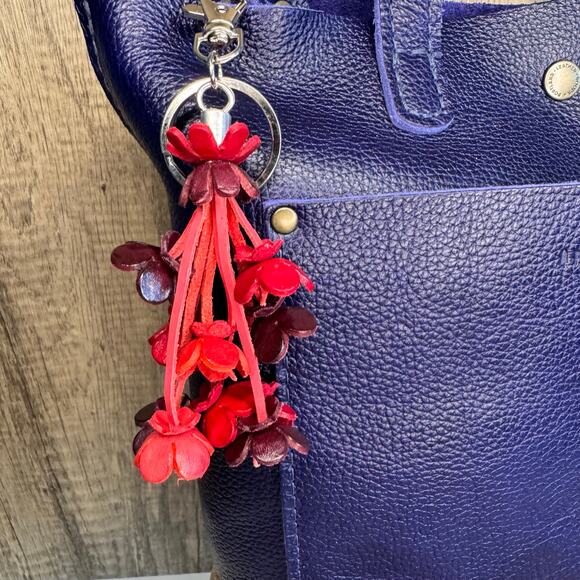 Leather Flower Purse Charm Genuine Leather Bag Charm NEW FAST SHIP - Picture 1 of 6